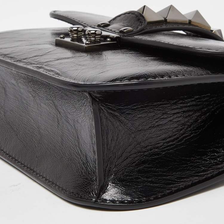 Pre Owned Valentino Black Leather Small Rockstud Glam Lock Flap Bag