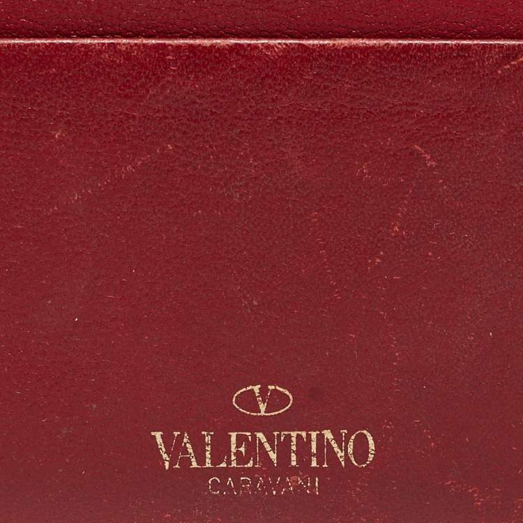 Pre Owned Valentino Red Leather Rockstud Card Holder