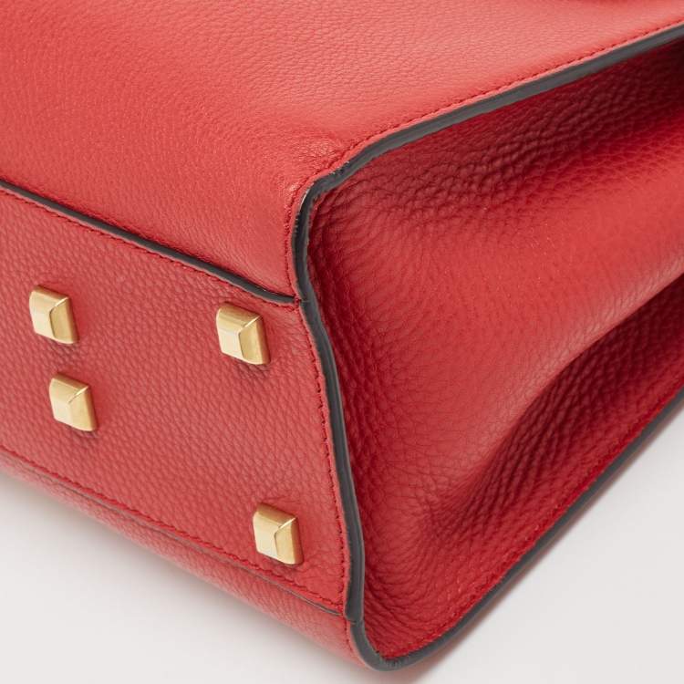 Pre Owned Valentino Red Leather My Rockstud Beaded Top Handle Bag