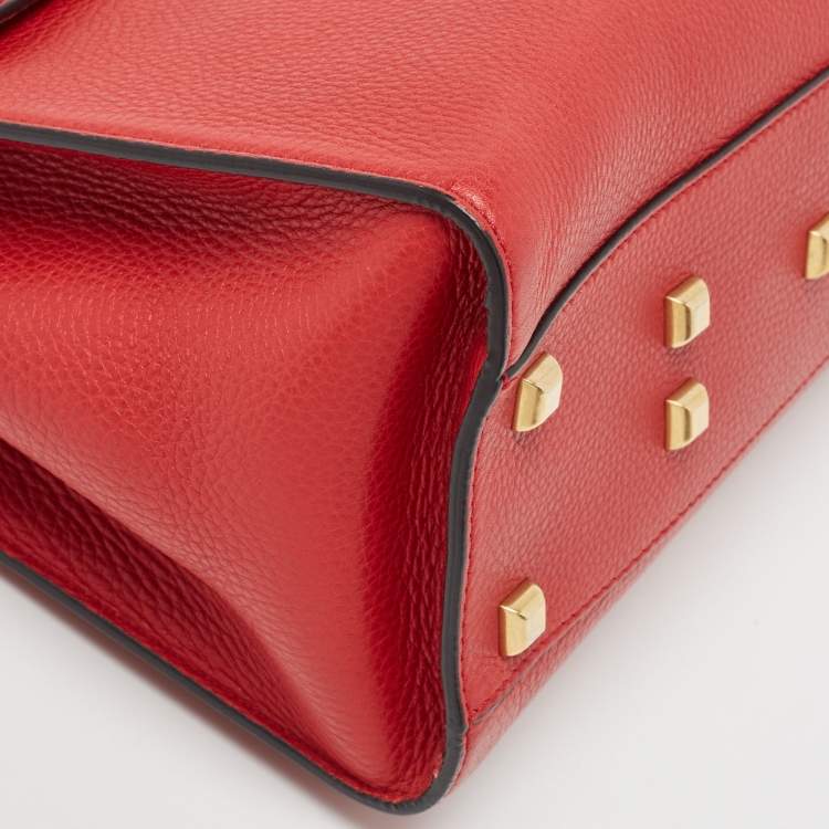 Pre Owned Valentino Red Leather My Rockstud Beaded Top Handle Bag