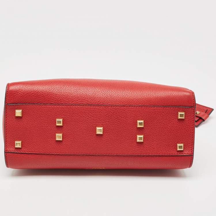 Pre Owned Valentino Red Leather My Rockstud Beaded Top Handle Bag