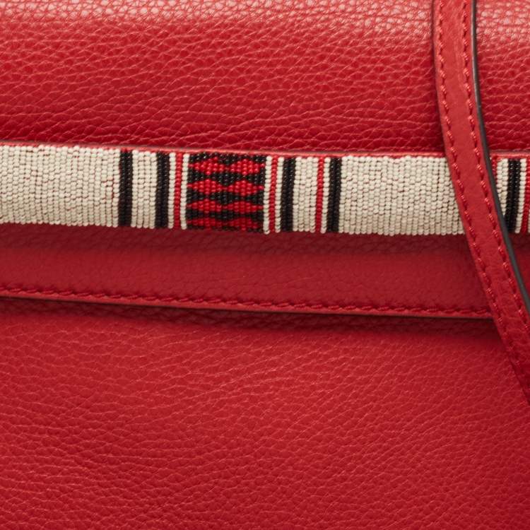 Pre Owned Valentino Red Leather My Rockstud Beaded Top Handle Bag