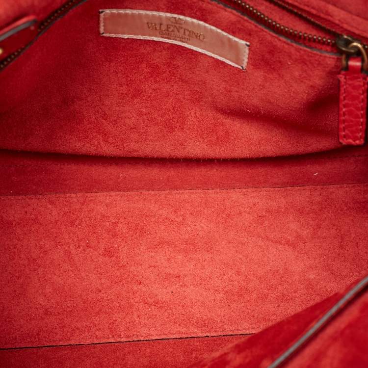 Pre Owned Valentino Red Leather My Rockstud Beaded Top Handle Bag