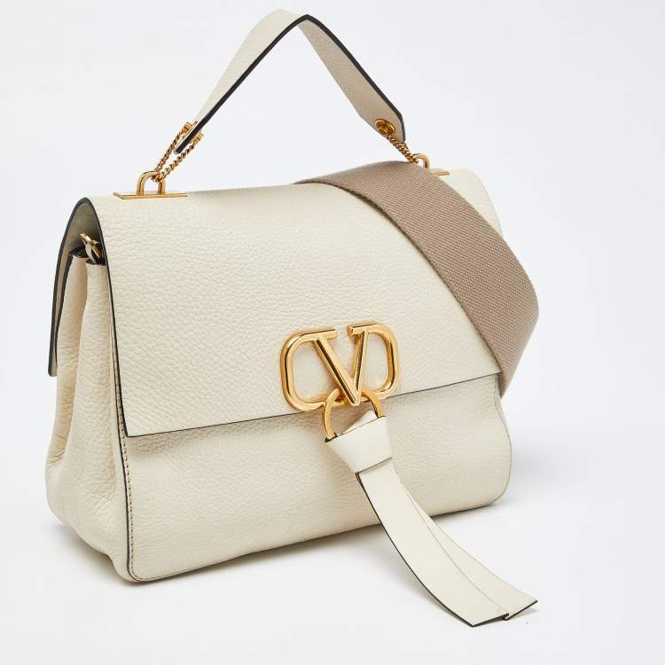 مملوكة مسبقًا Valentino Cream Leather Vring Flap Top Handle Bag