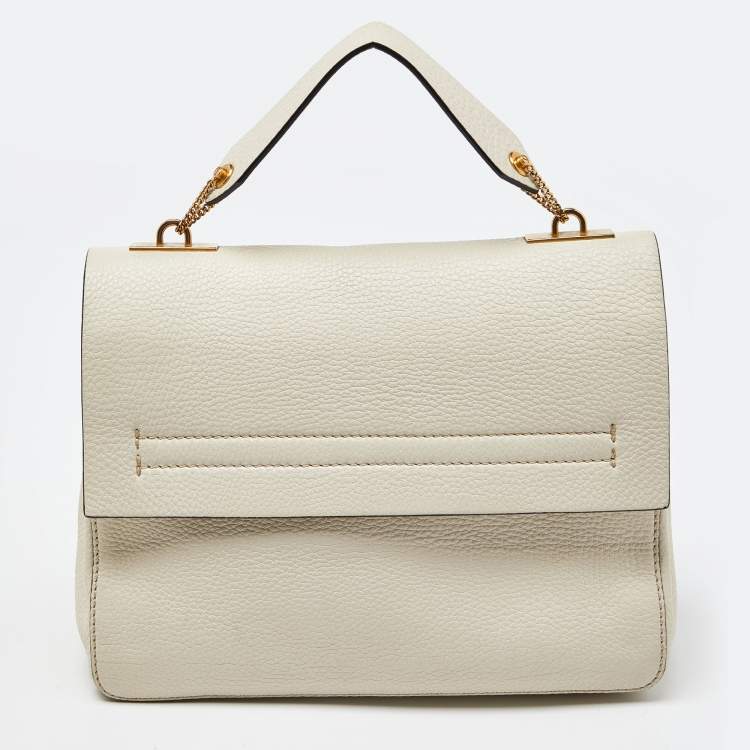مملوكة مسبقًا Valentino Cream Leather Vring Flap Top Handle Bag