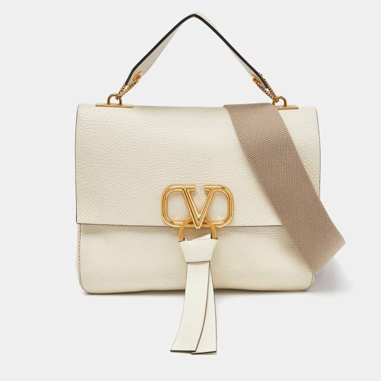 مملوكة مسبقًا Valentino Cream Leather Vring Flap Top Handle Bag