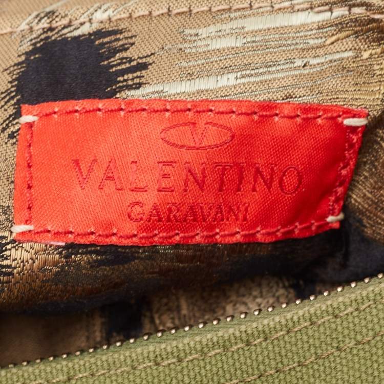 Pre Owned Valentino Military Green Canvas Fringe Hobo