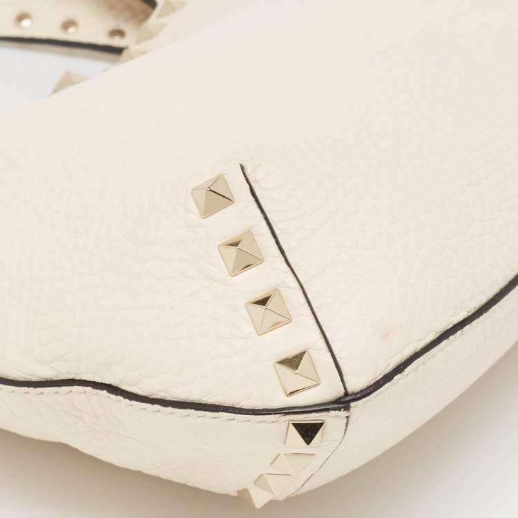 Pre Owned Valentino Off White Leather Small Rockstud Hobo