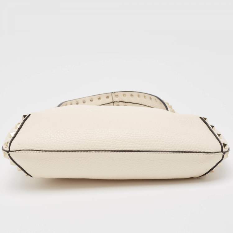 Pre Owned Valentino Off White Leather Small Rockstud Hobo