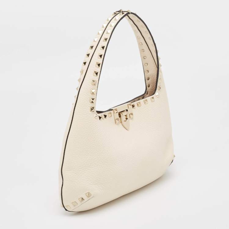 Pre Owned Valentino Off White Leather Small Rockstud Hobo