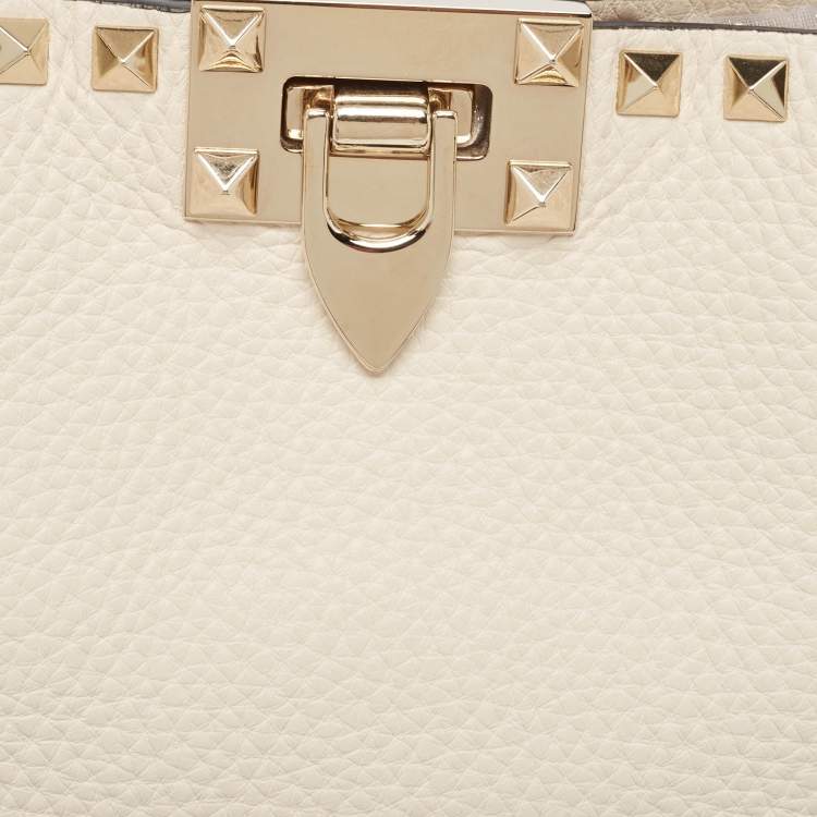 Pre Owned Valentino Off White Leather Small Rockstud Hobo