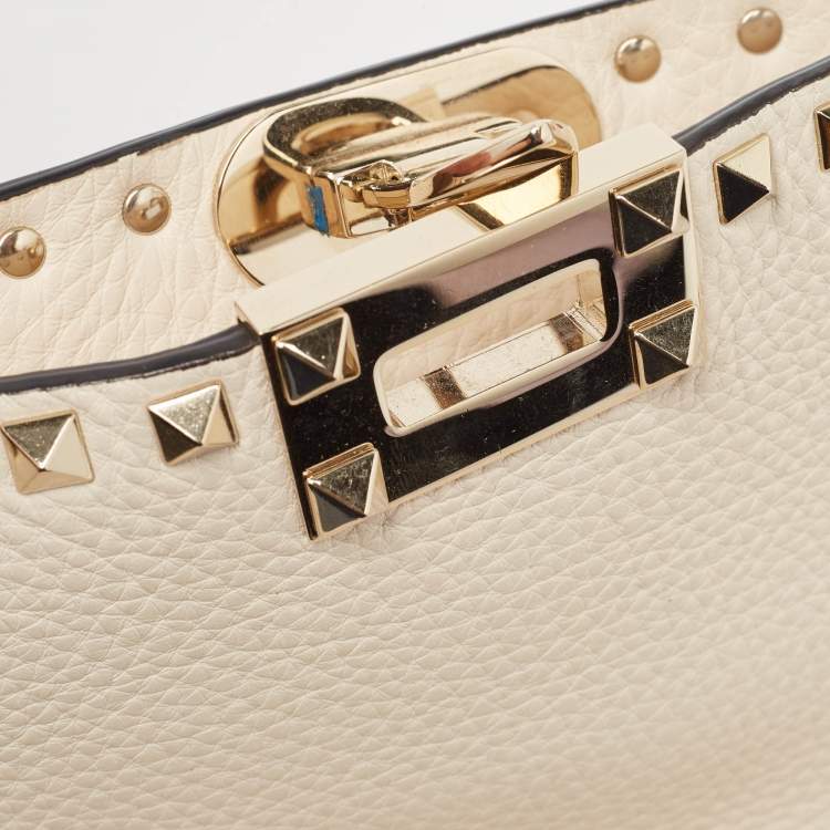 Pre Owned Valentino Off White Leather Small Rockstud Hobo