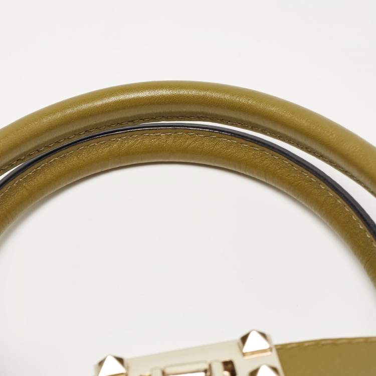 Pre Owned Valentino Olive Green Leather Small Rockstud Trapeze Tote