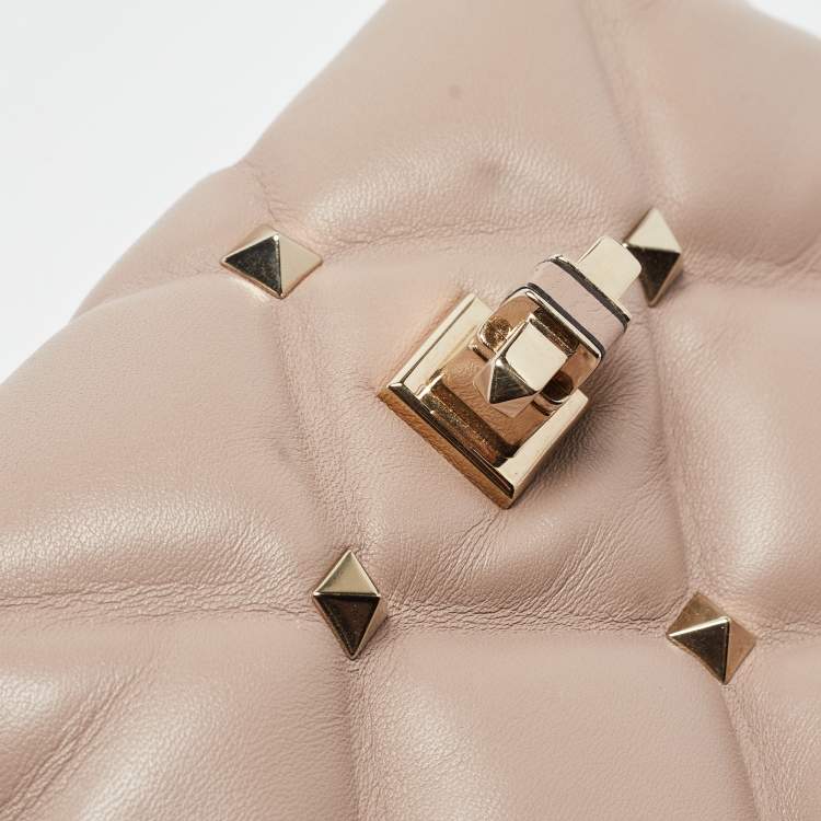 Pre Owned Valentino Old Rose Quilted Leather Mini Candystud Top Handle Bag