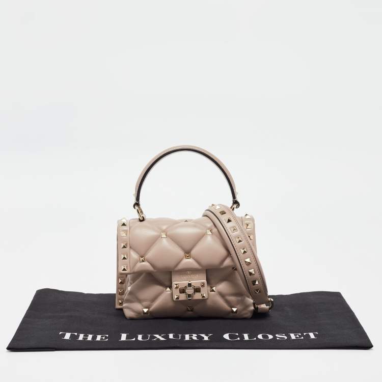 Pre Owned Valentino Old Rose Quilted Leather Mini Candystud Top Handle Bag