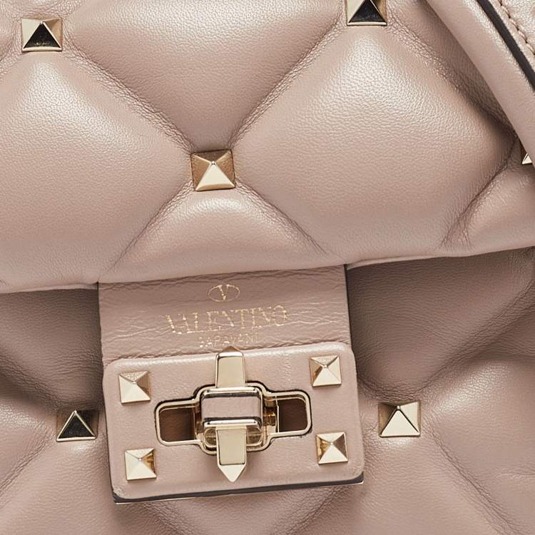 Pre Owned Valentino Old Rose Quilted Leather Mini Candystud Top Handle Bag