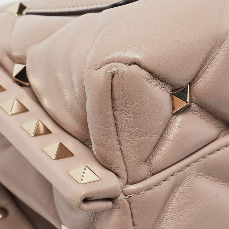 Pre Owned Valentino Old Rose Quilted Leather Mini Candystud Top Handle Bag