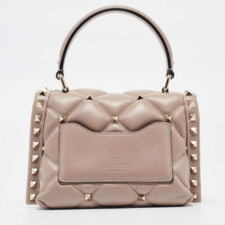 Pre Owned Valentino Old Rose Quilted Leather Mini Candystud Top Handle Bag