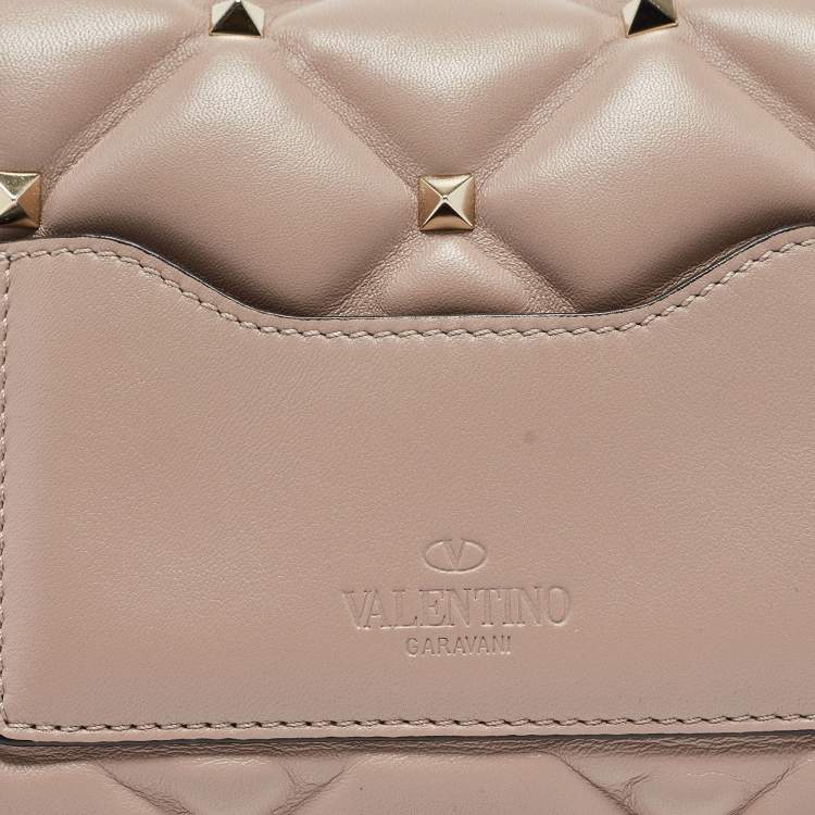 Pre Owned Valentino Old Rose Quilted Leather Mini Candystud Top Handle Bag
