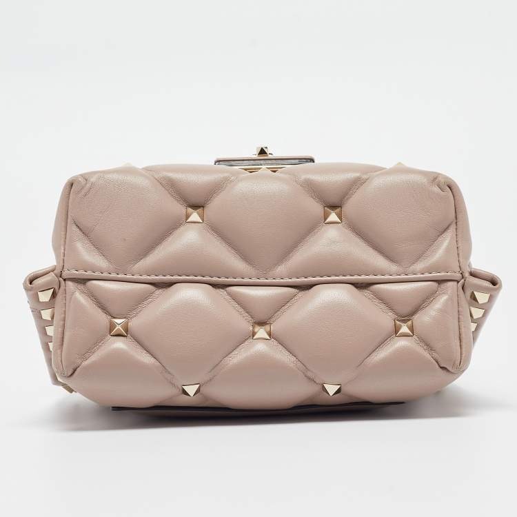 Pre Owned Valentino Old Rose Quilted Leather Mini Candystud Top Handle Bag