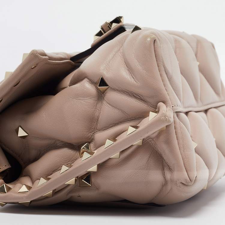 Pre Owned Valentino Old Rose Quilted Leather Mini Candystud Top Handle Bag