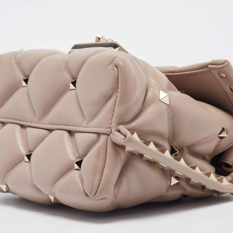 Pre Owned Valentino Old Rose Quilted Leather Mini Candystud Top Handle Bag