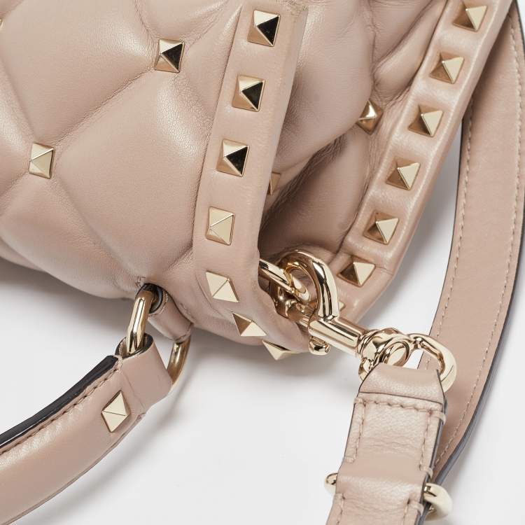 Pre Owned Valentino Old Rose Quilted Leather Mini Candystud Top Handle Bag