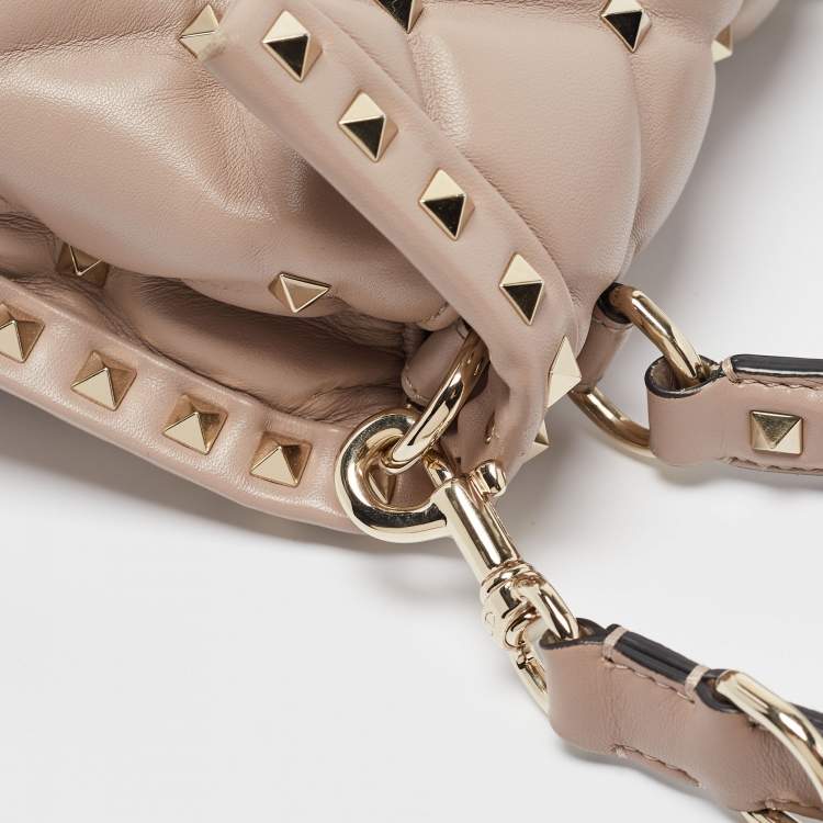 Pre Owned Valentino Old Rose Quilted Leather Mini Candystud Top Handle Bag