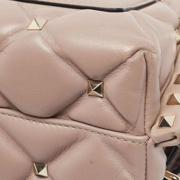 Pre Owned Valentino Old Rose Quilted Leather Mini Candystud Top Handle Bag
