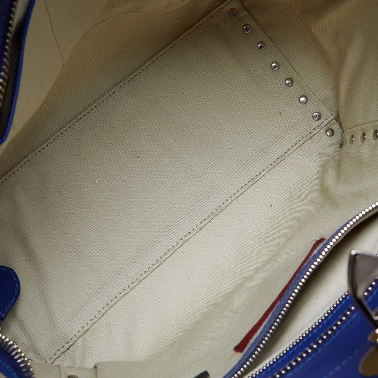 Pre Owned Valentino Blue Leather Rockstud Trapeze Tote with Wallet