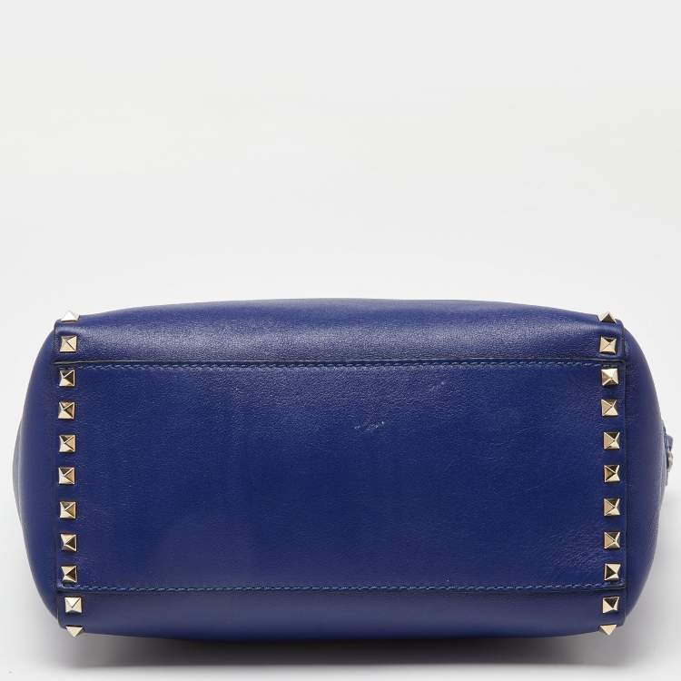 Pre Owned Valentino Blue Leather Rockstud Trapeze Tote with Wallet