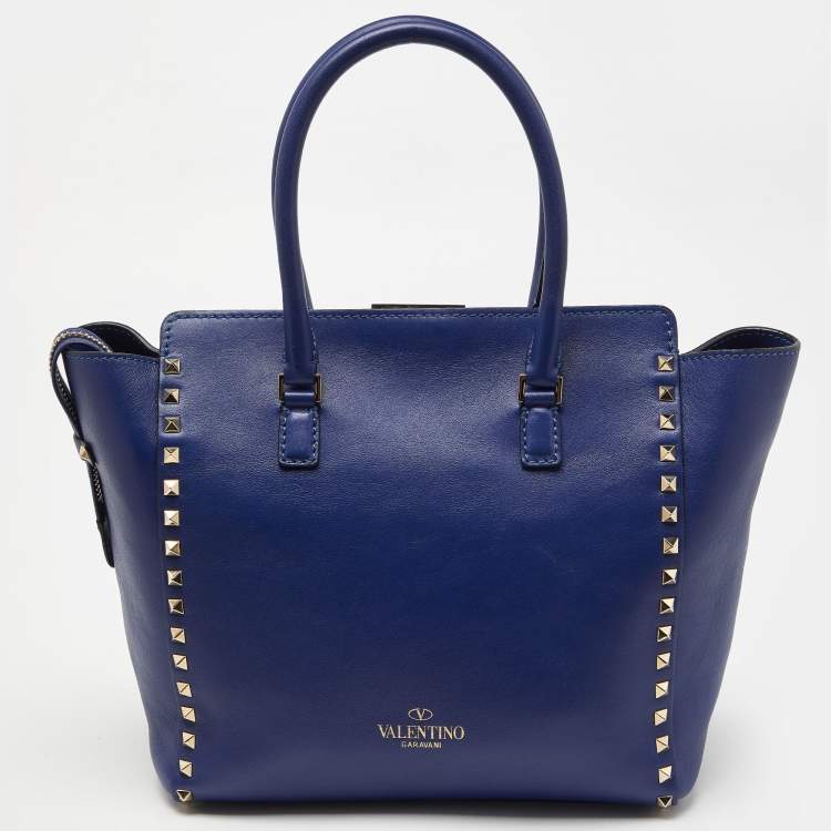 Pre Owned Valentino Blue Leather Rockstud Trapeze Tote with Wallet