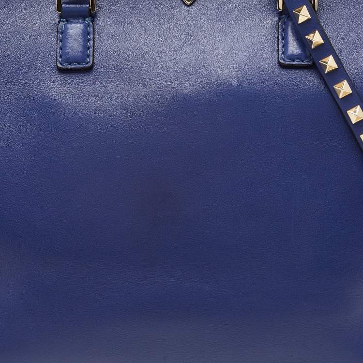 Pre Owned Valentino Blue Leather Rockstud Trapeze Tote with Wallet