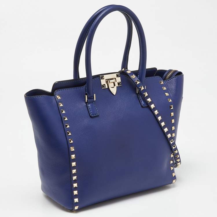 Pre Owned Valentino Blue Leather Rockstud Trapeze Tote with Wallet