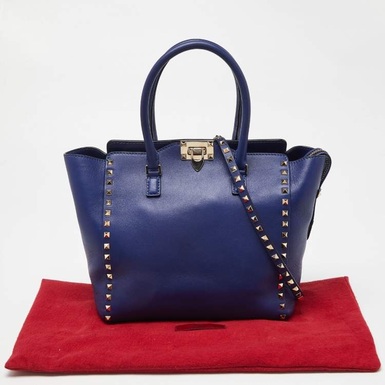 Pre Owned Valentino Blue Leather Rockstud Trapeze Tote with Wallet