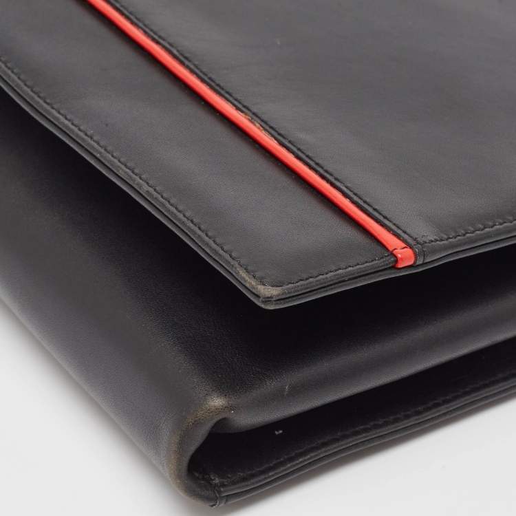 Pre Owned Valentino Black/Red Leather Logo Embossed Oversized Clutch Bag