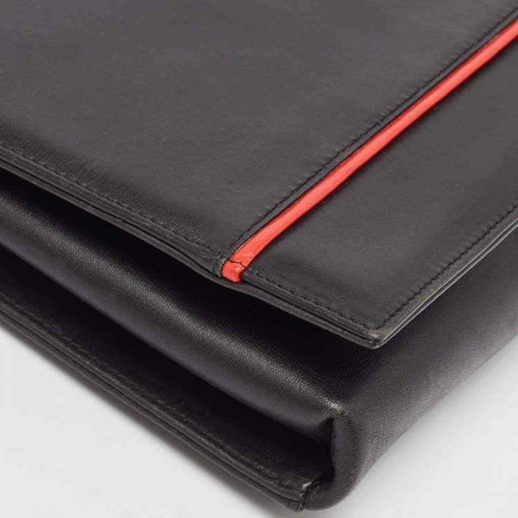 Pre Owned Valentino Black/Red Leather Logo Embossed Oversized Clutch Bag