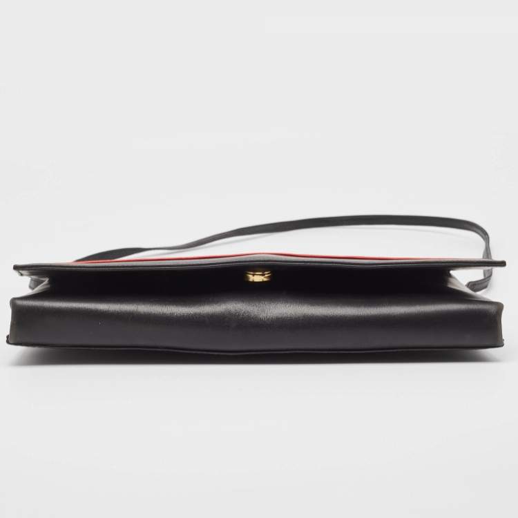 Pre Owned Valentino Black/Red Leather Logo Embossed Oversized Clutch Bag