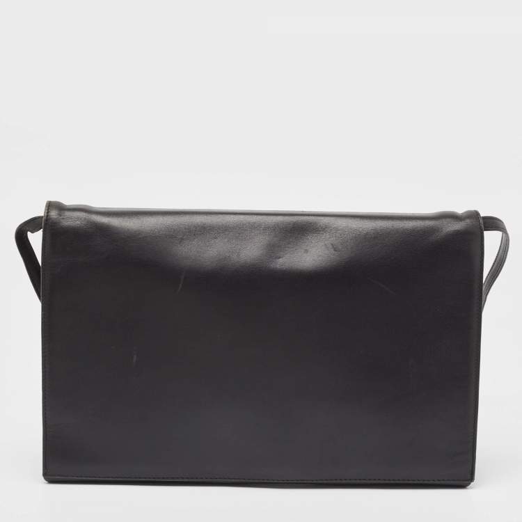 Pre Owned Valentino Black/Red Leather Logo Embossed Oversized Clutch Bag