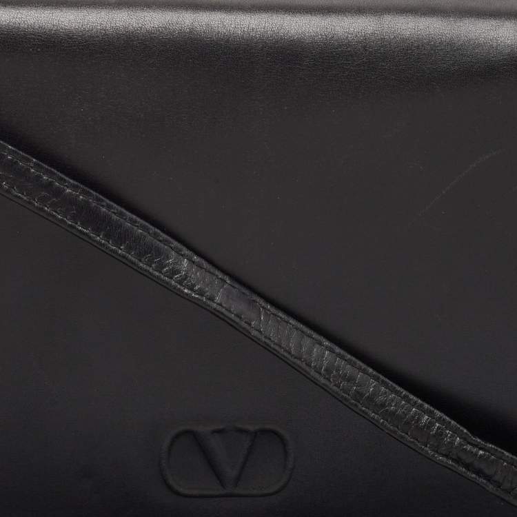 Pre Owned Valentino Black/Red Leather Logo Embossed Oversized Clutch Bag