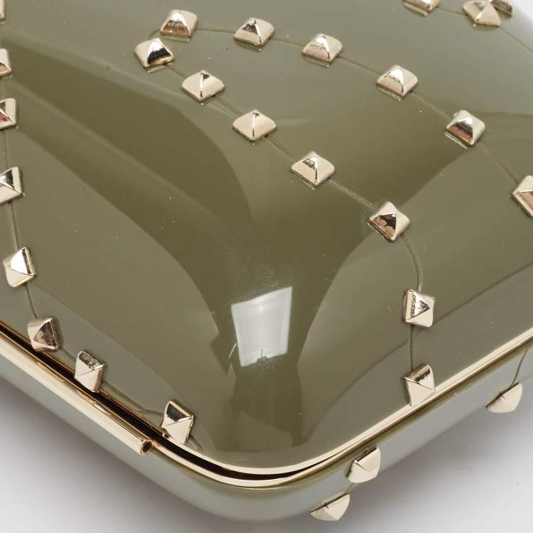 Pre Owned Valentino Dark Grey Plexiglass Rockstud In The Clutch