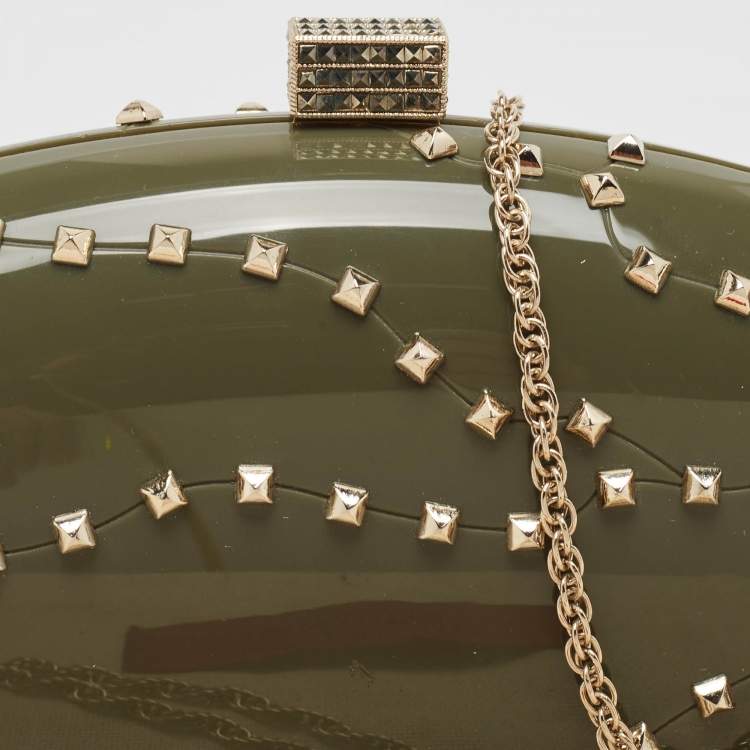 Pre Owned Valentino Dark Grey Plexiglass Rockstud In The Clutch