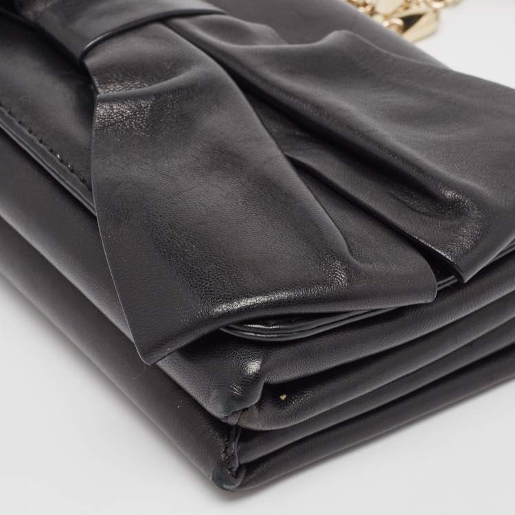 Pre Owned Valentino Black Leather Bow Flap Chain Clucth