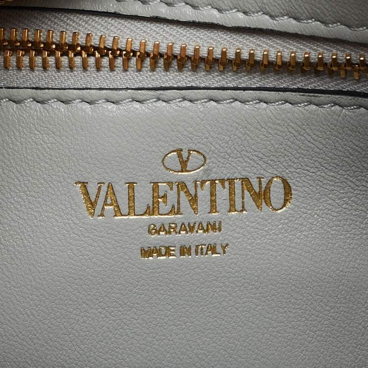 Pre Owned Valentino Off White Leather Stud Sign Hobo