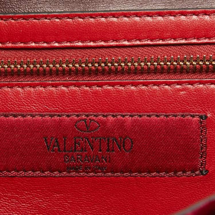 Pre Owned Valentino Burgundy Quilted Velvet Rockstud Spike Chain Clutch 
