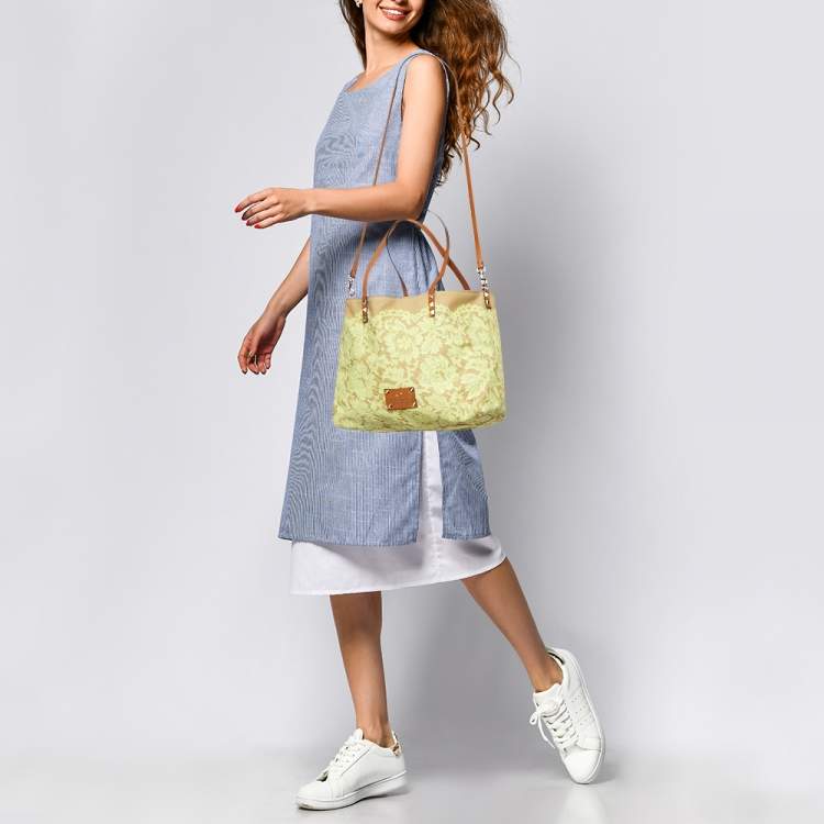 Pre Owned Valentino Tri Color Glamorous Lace, Canvas and Leather Reversible Tote