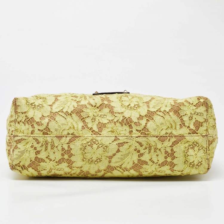 Pre Owned Valentino Tri Color Glamorous Lace, Canvas and Leather Reversible Tote