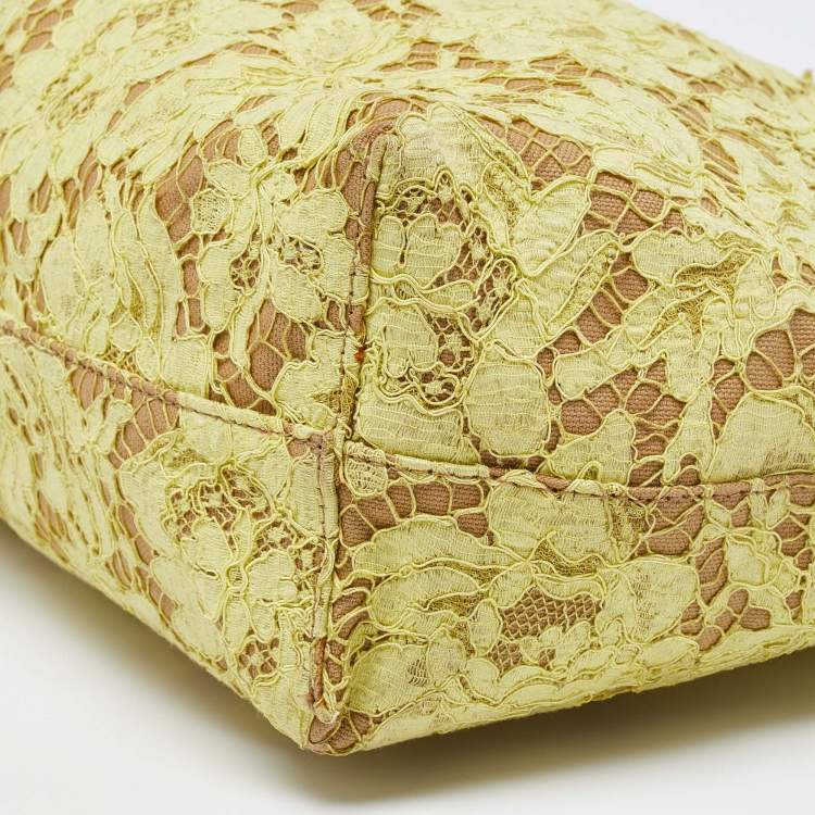 Pre Owned Valentino Tri Color Glamorous Lace, Canvas and Leather Reversible Tote