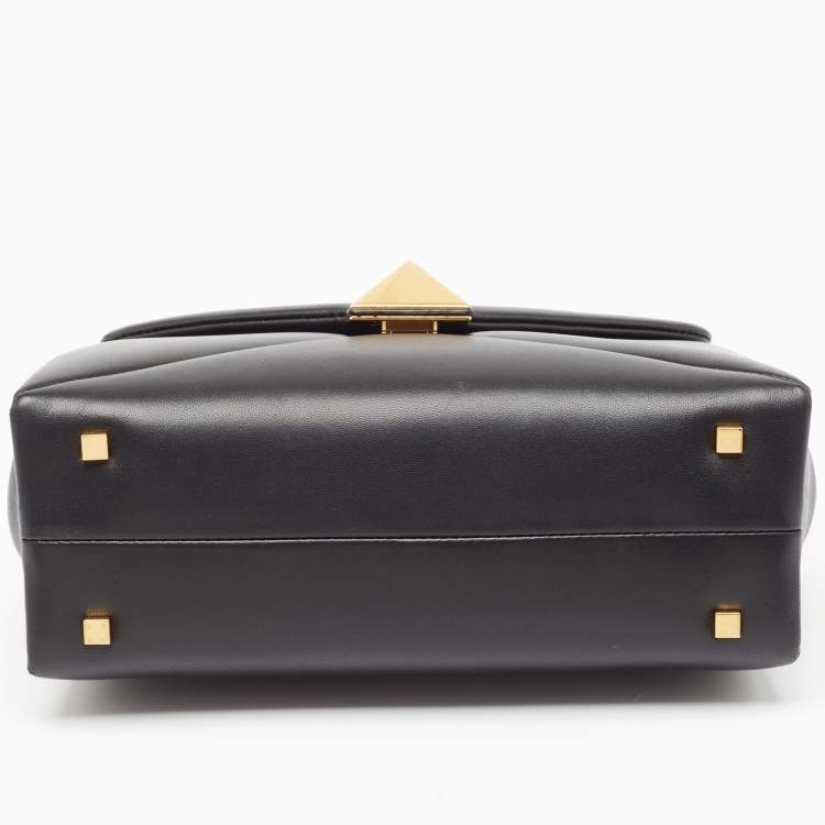 Pre Owned Valentino Black Leather Small One Stud Top Handle Bag