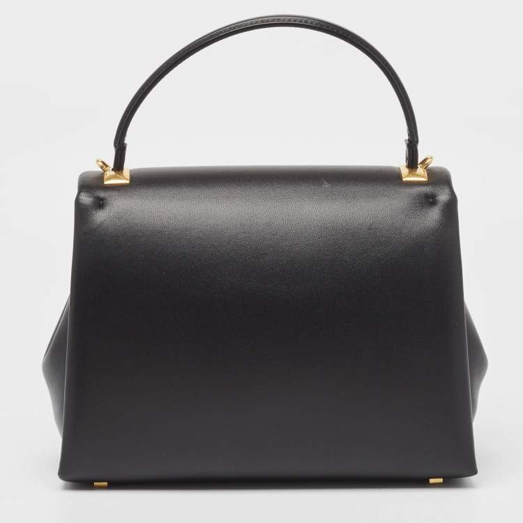 Pre Owned Valentino Black Leather Small One Stud Top Handle Bag